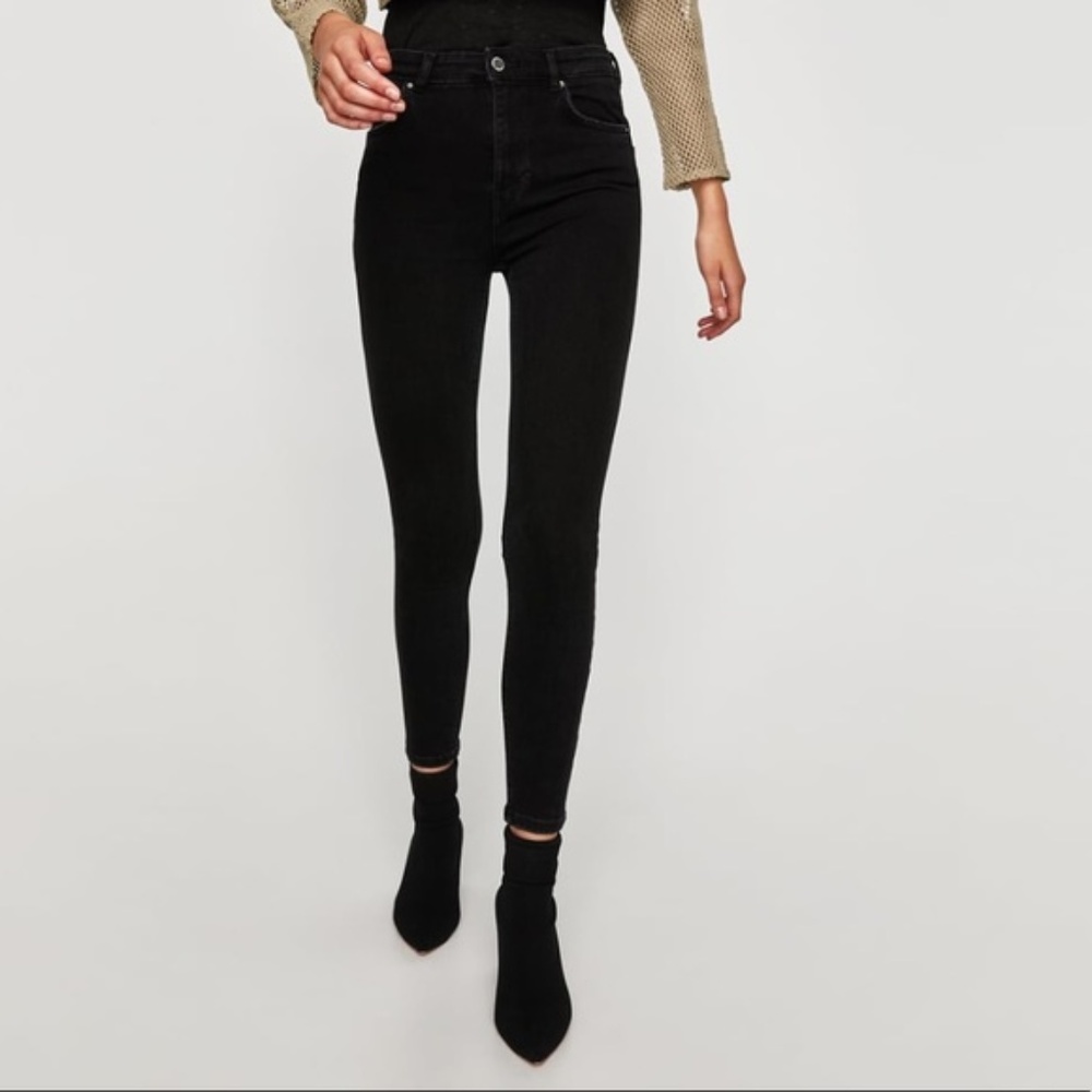 Zara Mom Jeans Black Super Skinny High Waisted S 4